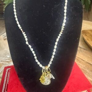 Free People Pearl Necklace with Gold and Silver Charms